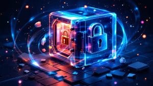 Visualization of quantum-resistant encryption protecting data against future quantum computing threats