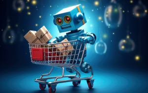 Consumer using AI and mobile tools to compare products, check prices and complete a digital purchase