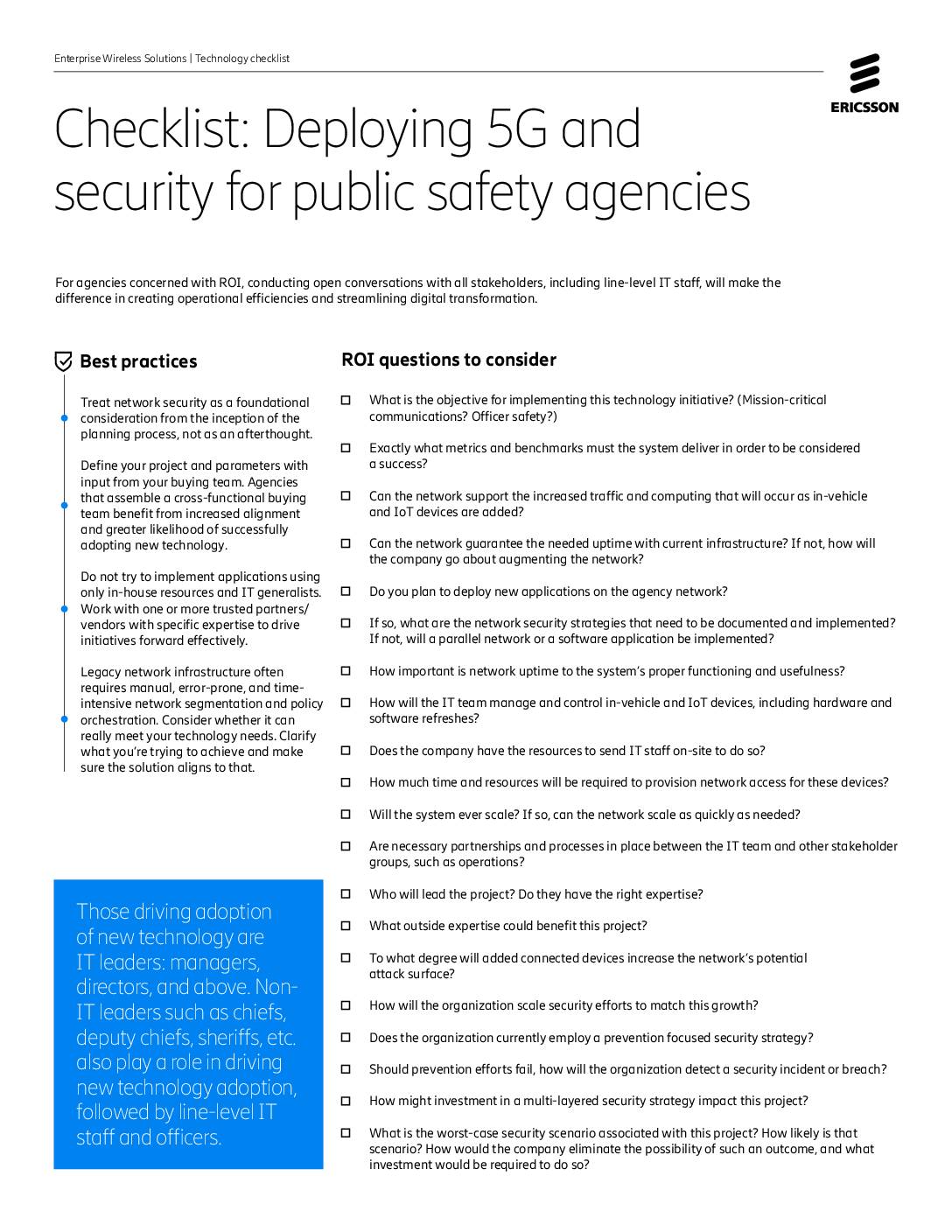 Checklist: Deploying 5G and security for public safety agencies