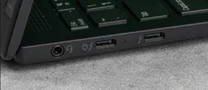 Lenovo ThinkPad laptop showing USB-C port security controls for blocking data transfers while allowing charging